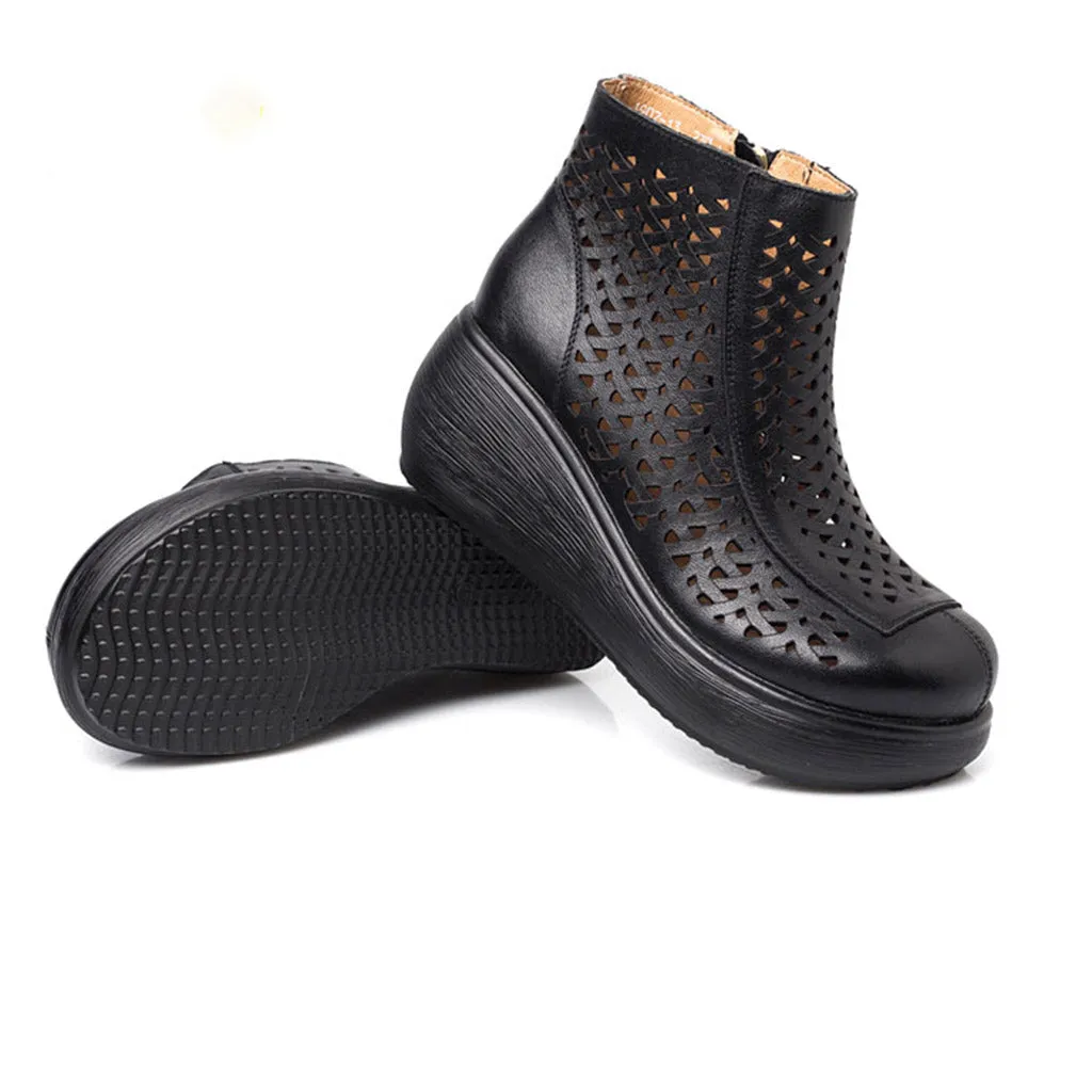 Hollow Retro Handmade Spring Wedge Boots