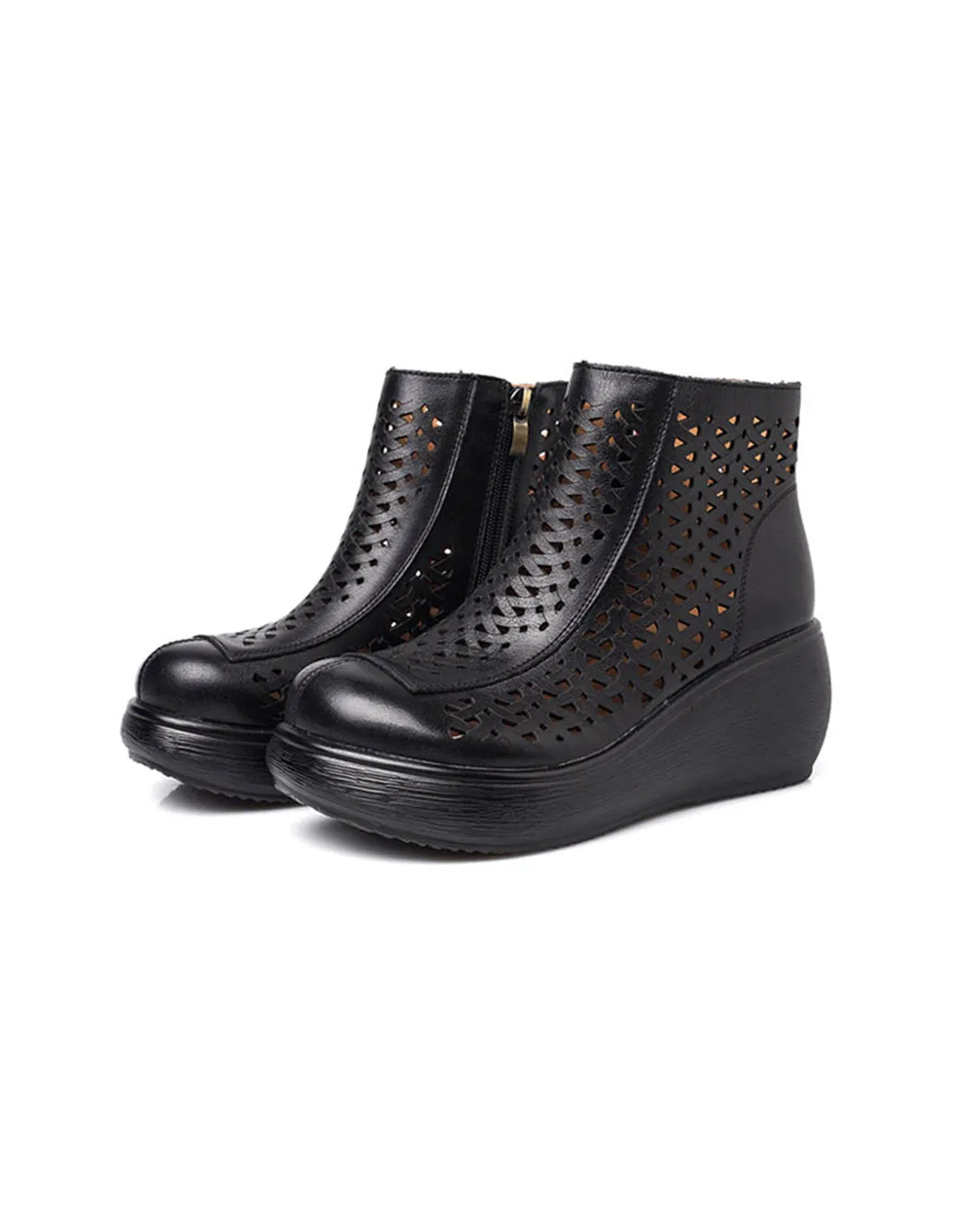 Hollow Retro Handmade Spring Wedge Boots