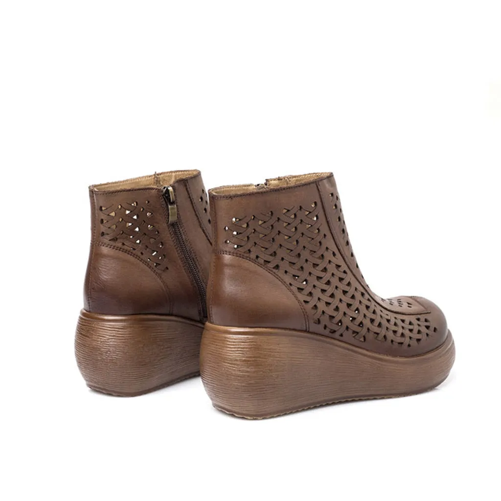 Hollow Retro Handmade Spring Wedge Boots