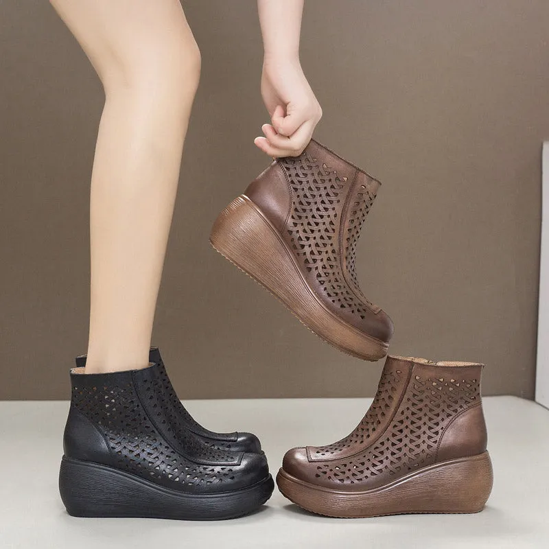 Hollow Retro Handmade Spring Wedge Boots