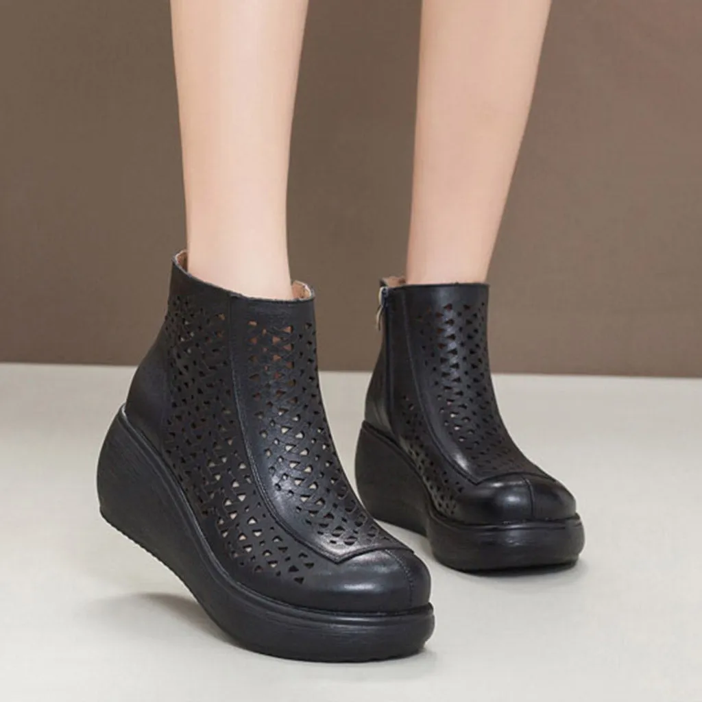 Hollow Retro Handmade Spring Wedge Boots