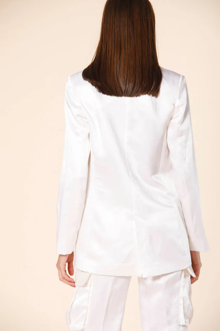 Irene blazer donna lungo a un bottone in raso