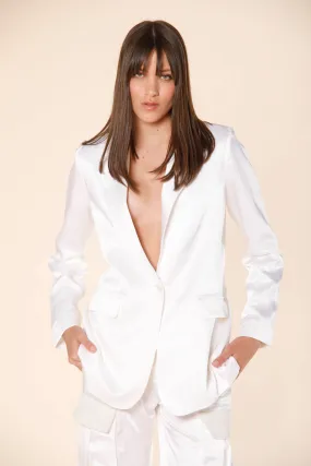 Irene blazer donna lungo a un bottone in raso