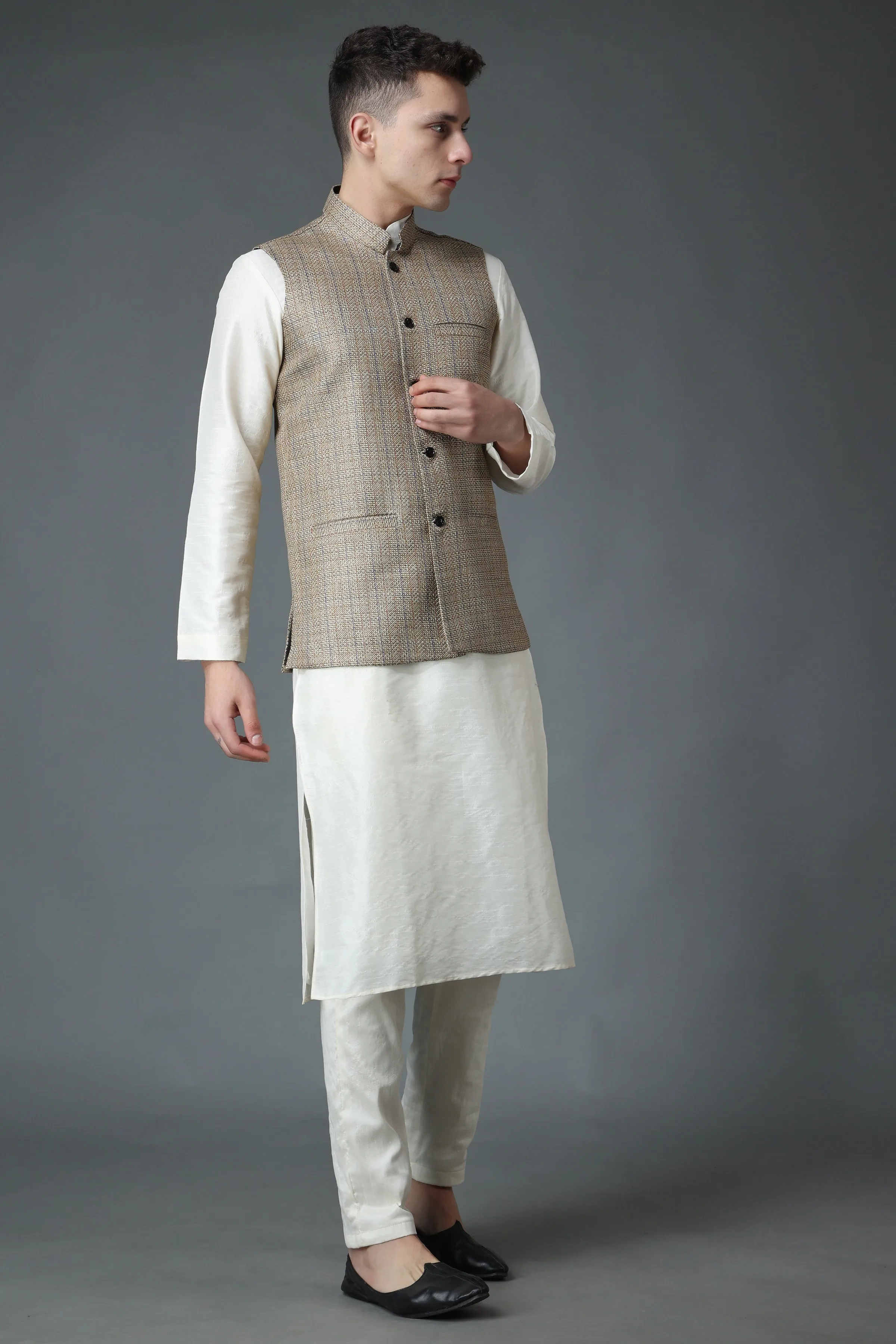Ivory Festive Silk Jacket Set