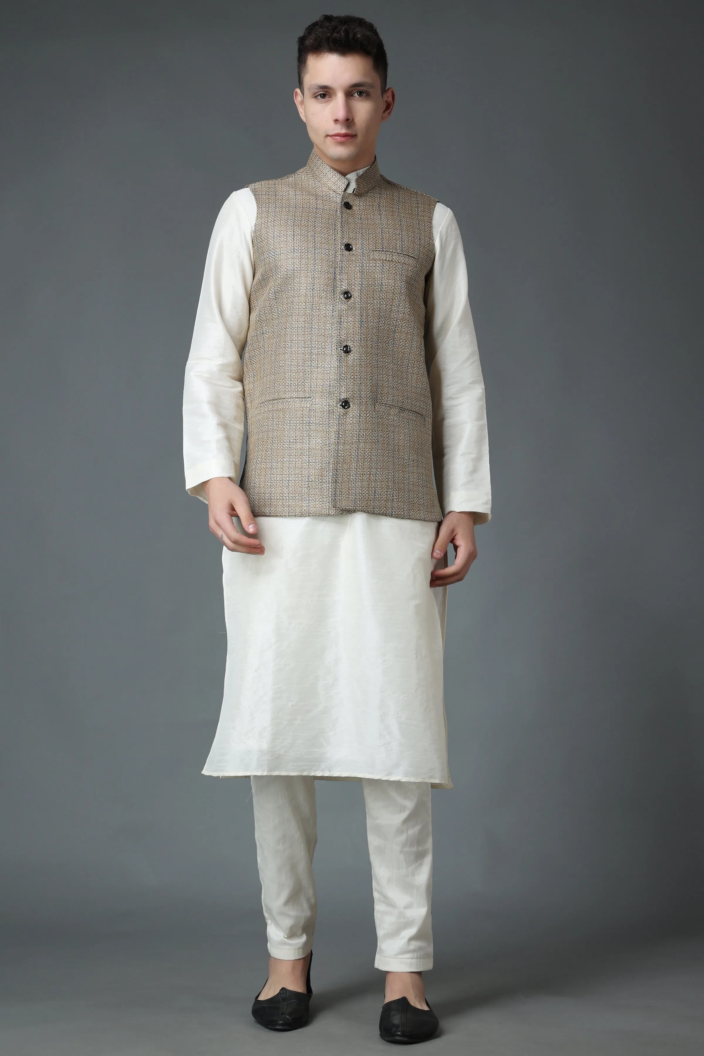 Ivory Festive Silk Jacket Set