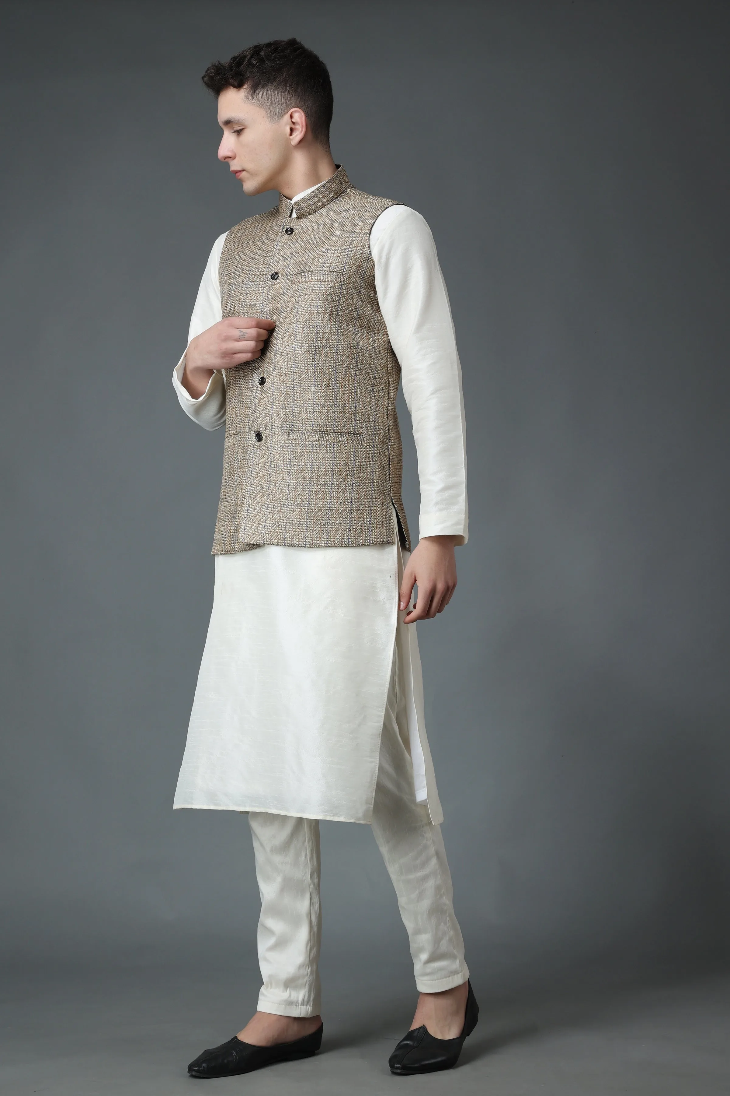 Ivory Festive Silk Jacket Set