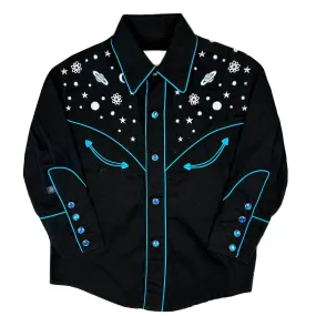 Kid's Embroidered Out of This World Black Western Shirt