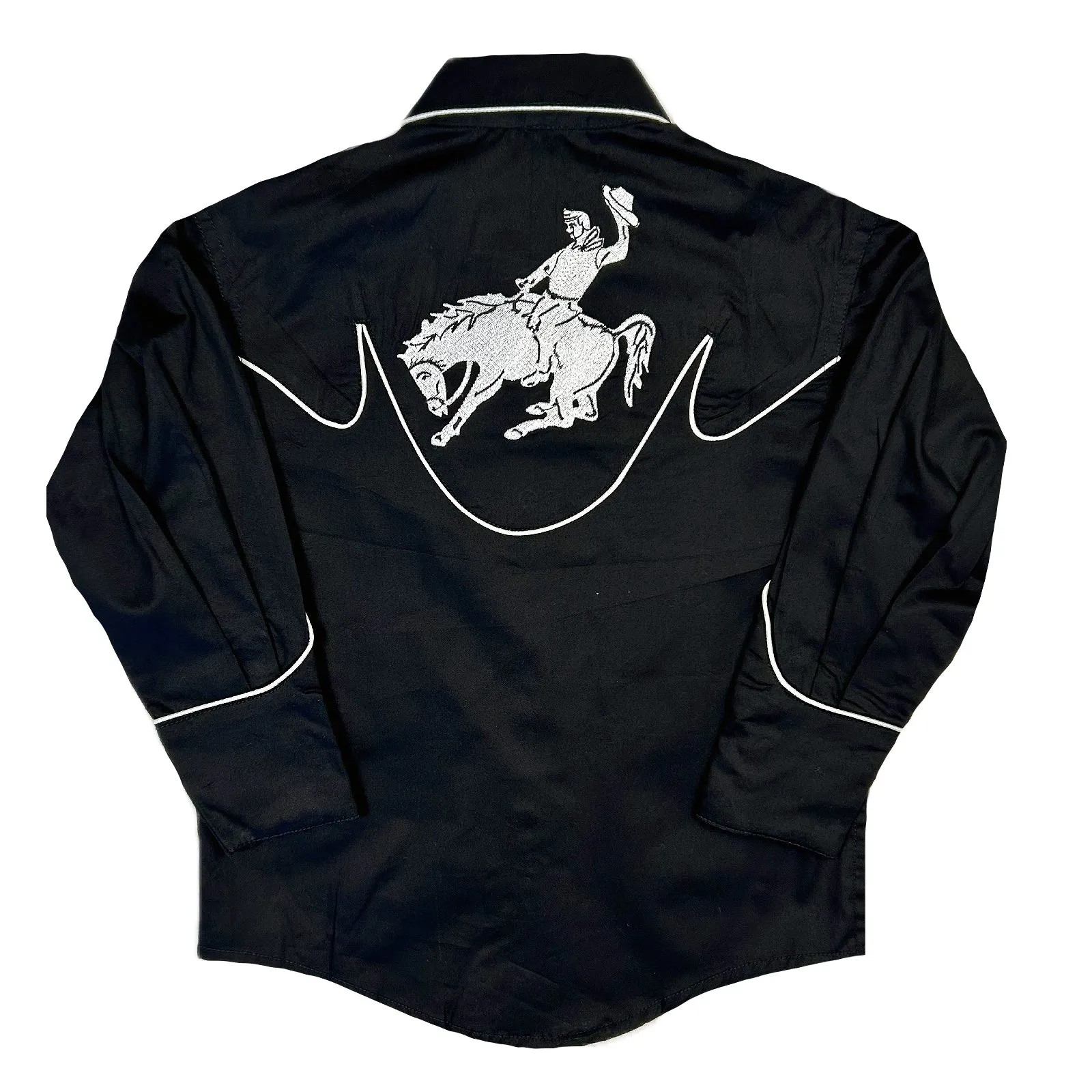 Kid's Embroidered Vintage Bronc Black Western Shirt