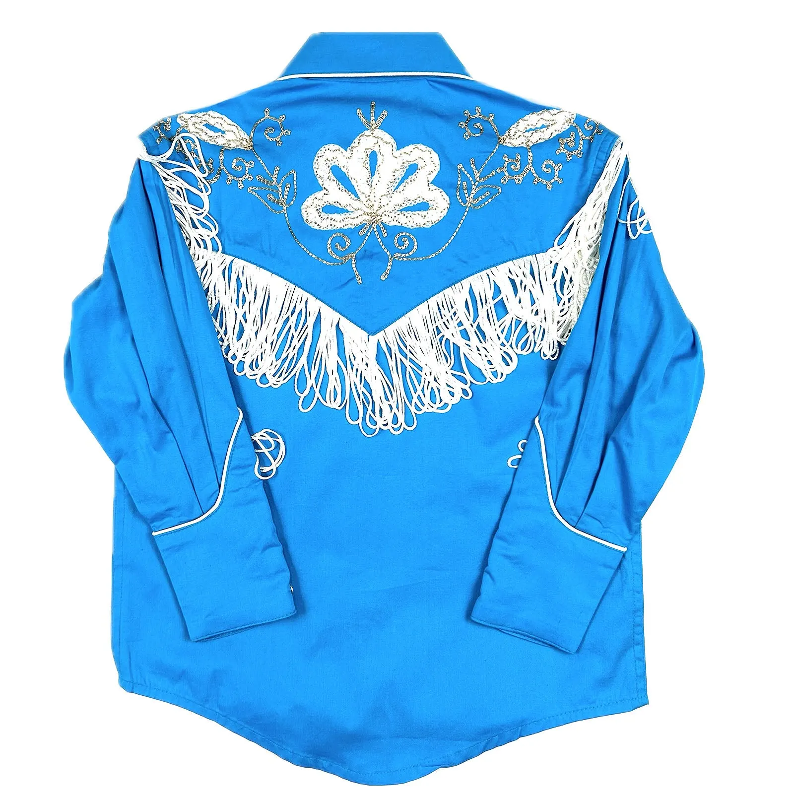 Kid's Embroidered Vintage Fringe Turquoise Western Shirt