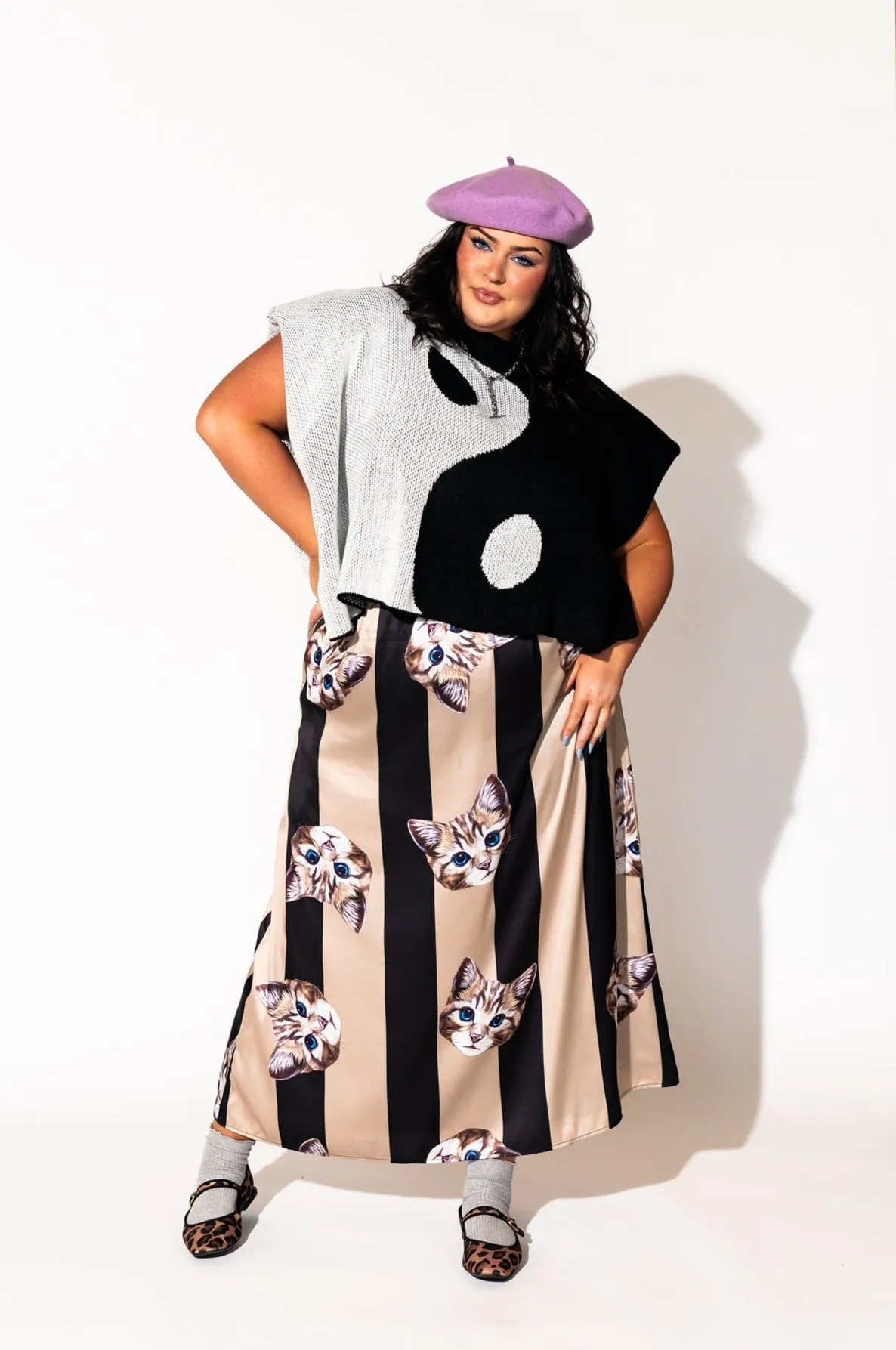 Lover Girl Knit Shoulder Pad Top in Yin and Yang