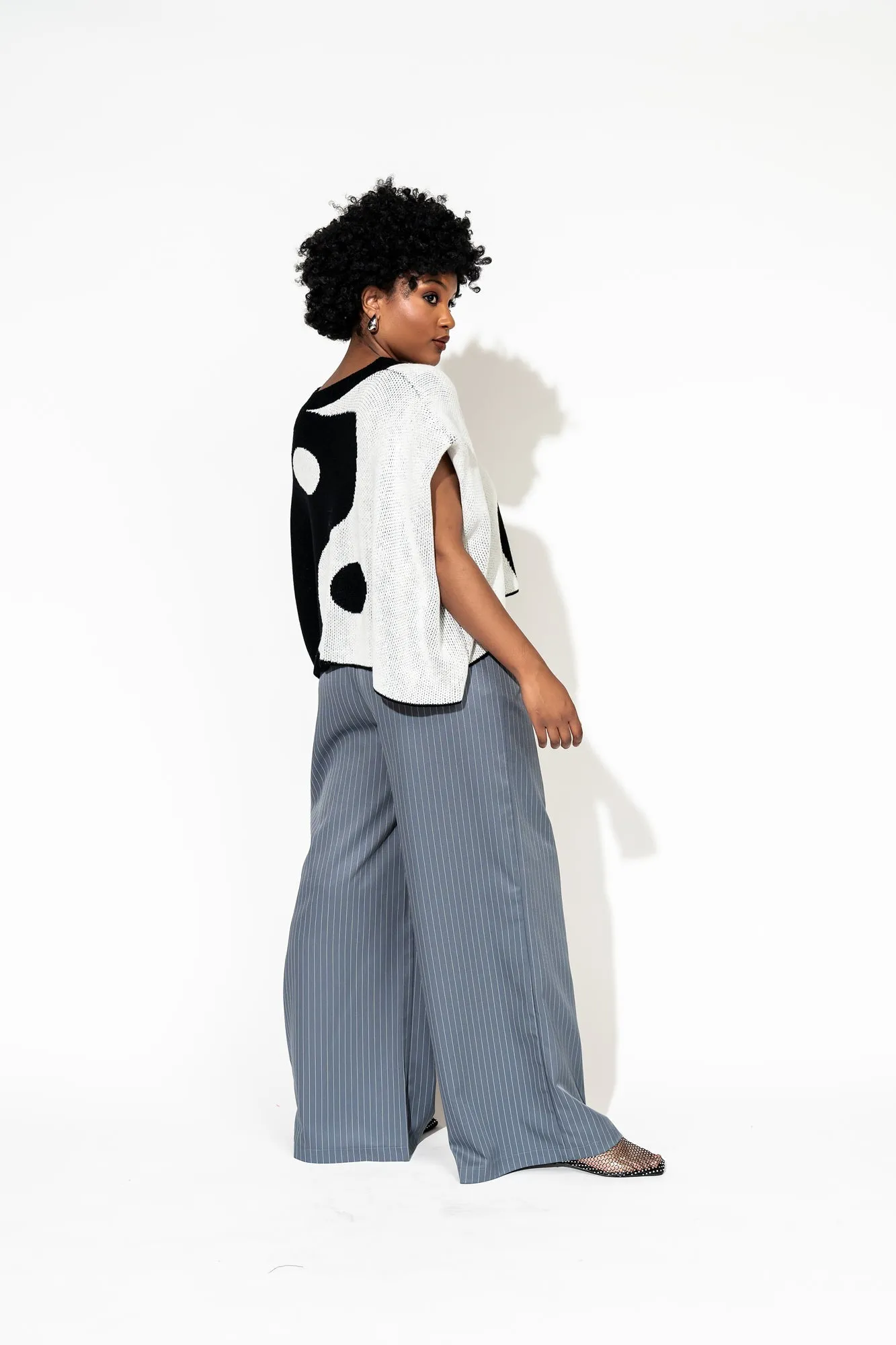 Lover Girl Knit Shoulder Pad Top in Yin and Yang