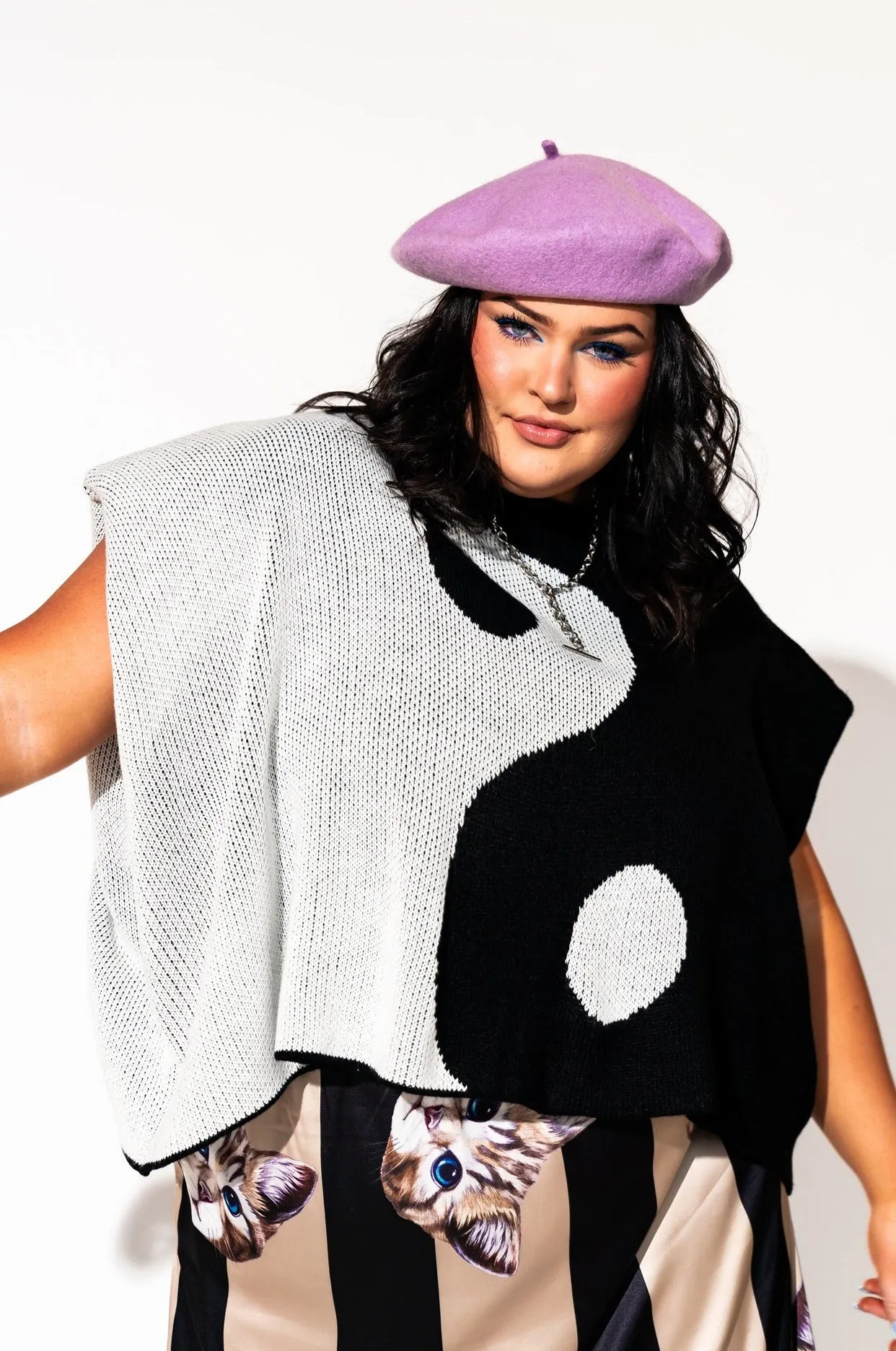 Lover Girl Knit Shoulder Pad Top in Yin and Yang
