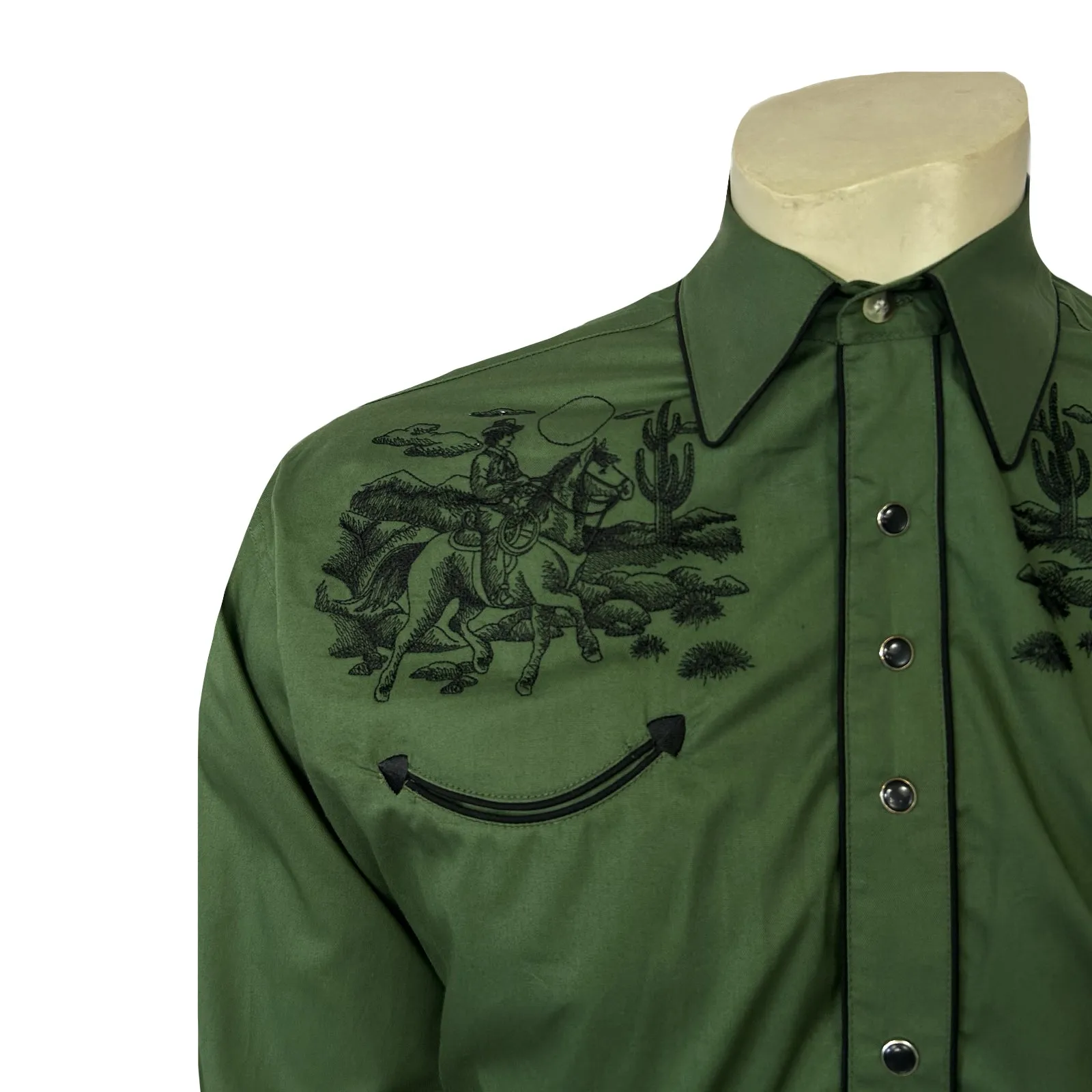 Men's Green Vintage Rider Western Embroidery