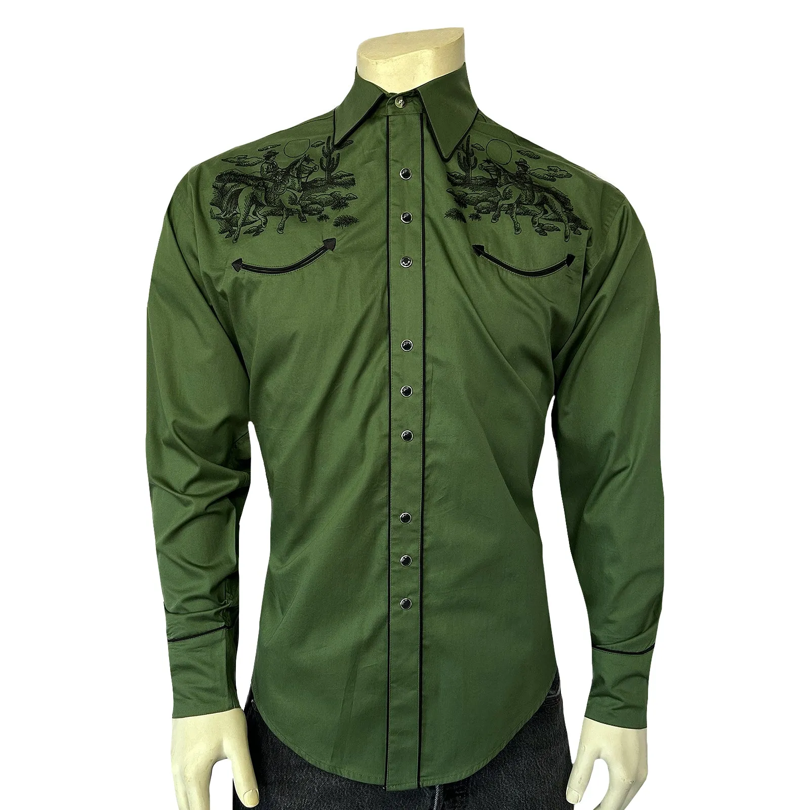 Men's Green Vintage Rider Western Embroidery