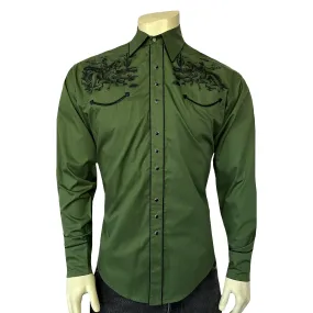 Men's Green Vintage Rider Western Embroidery