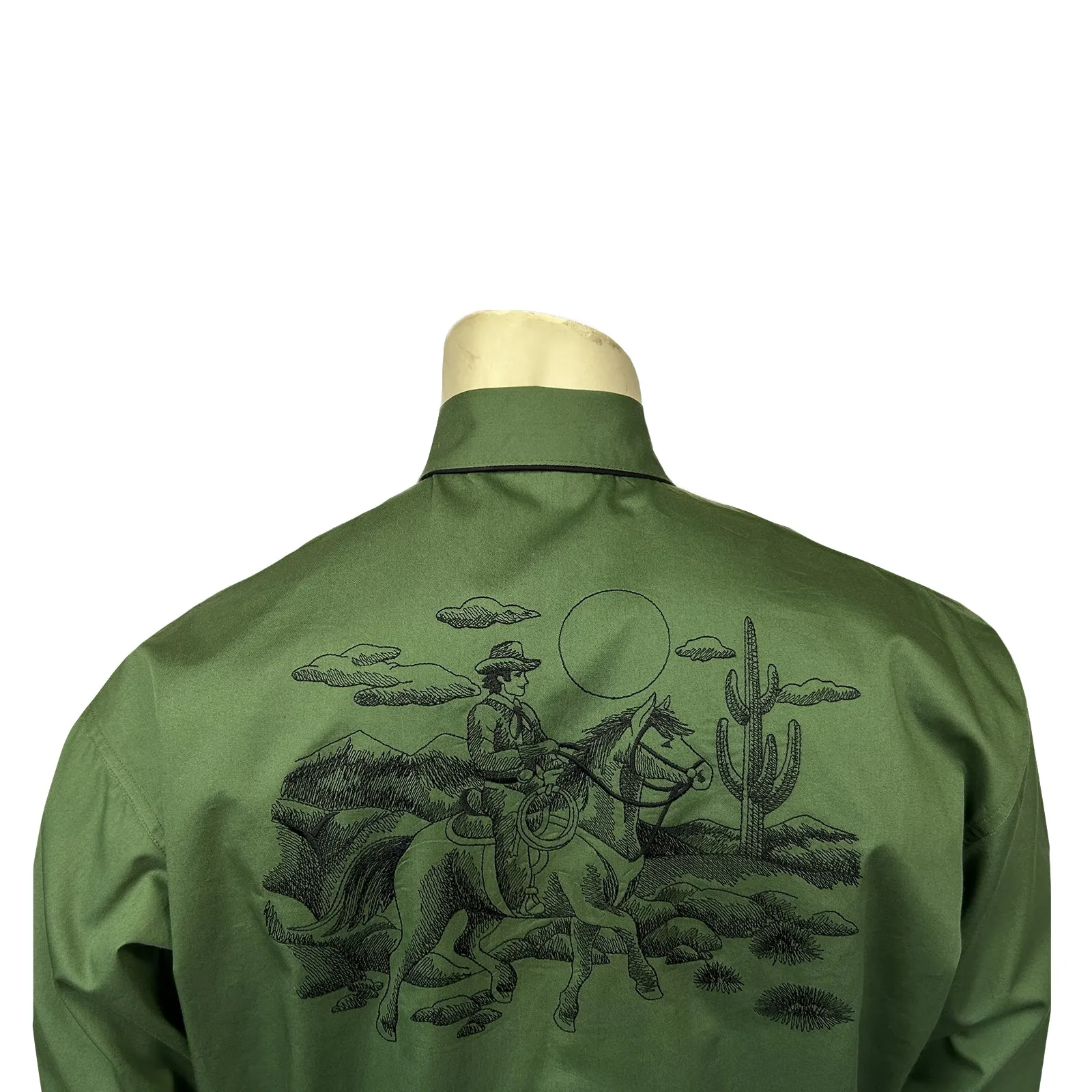 Men's Green Vintage Rider Western Embroidery