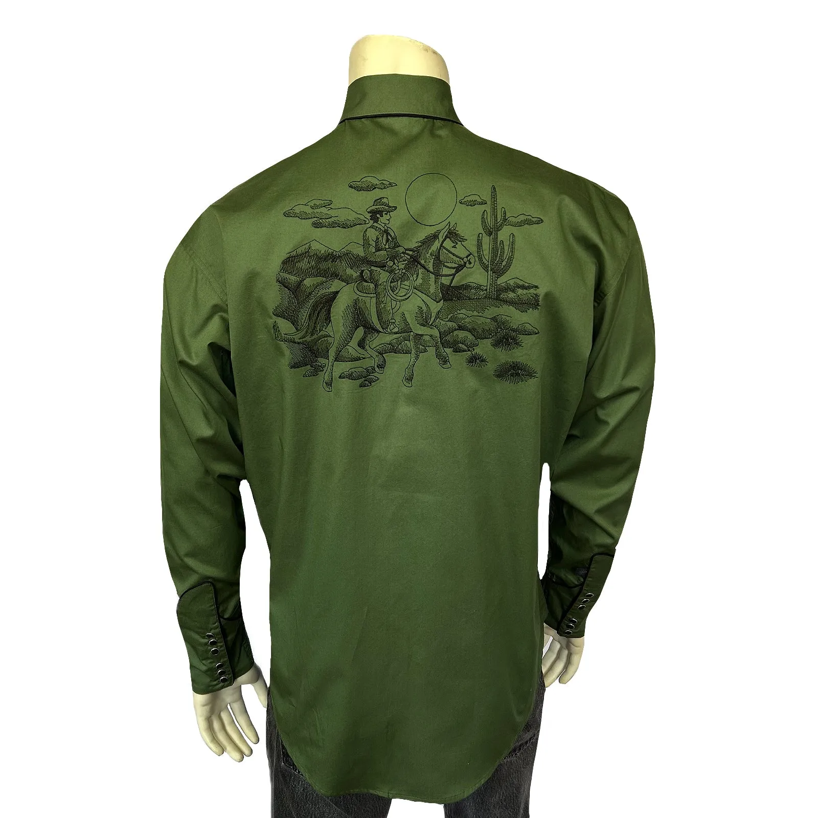 Men's Green Vintage Rider Western Embroidery