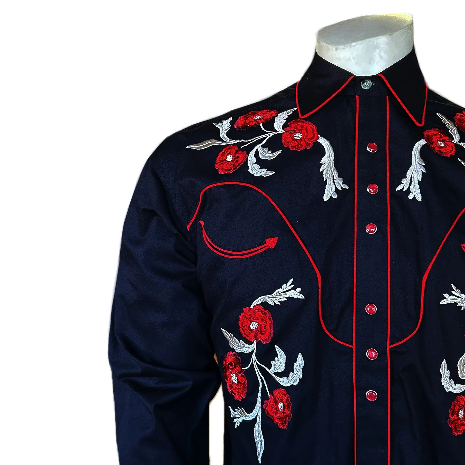 Men's Vintage Cascading Floral Embroidery Black Western Shirt