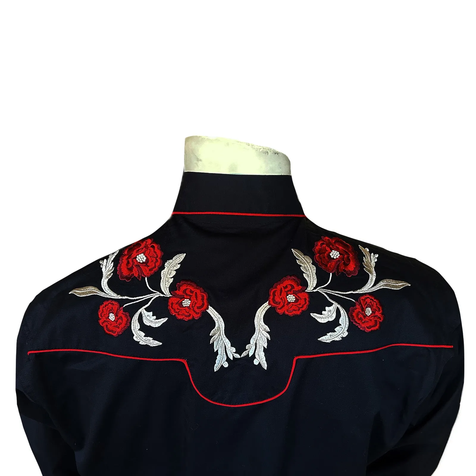 Men's Vintage Cascading Floral Embroidery Black Western Shirt