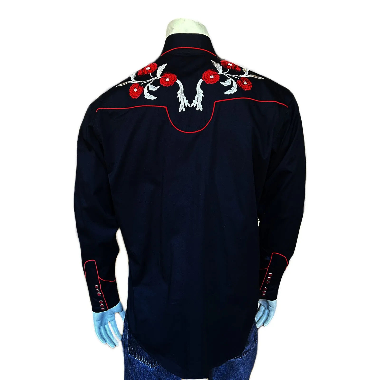 Men's Vintage Cascading Floral Embroidery Black Western Shirt