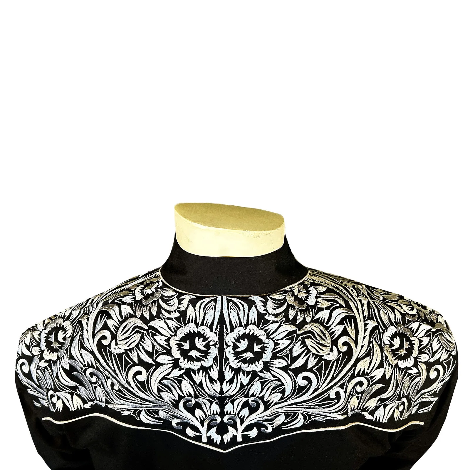 Men's Vintage Tooling Embroidered Black & Silver Western Shirt