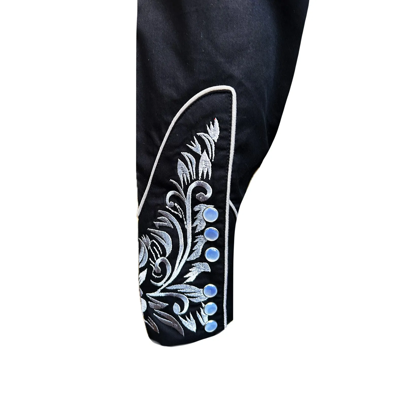 Men's Vintage Tooling Embroidered Black & Silver Western Shirt