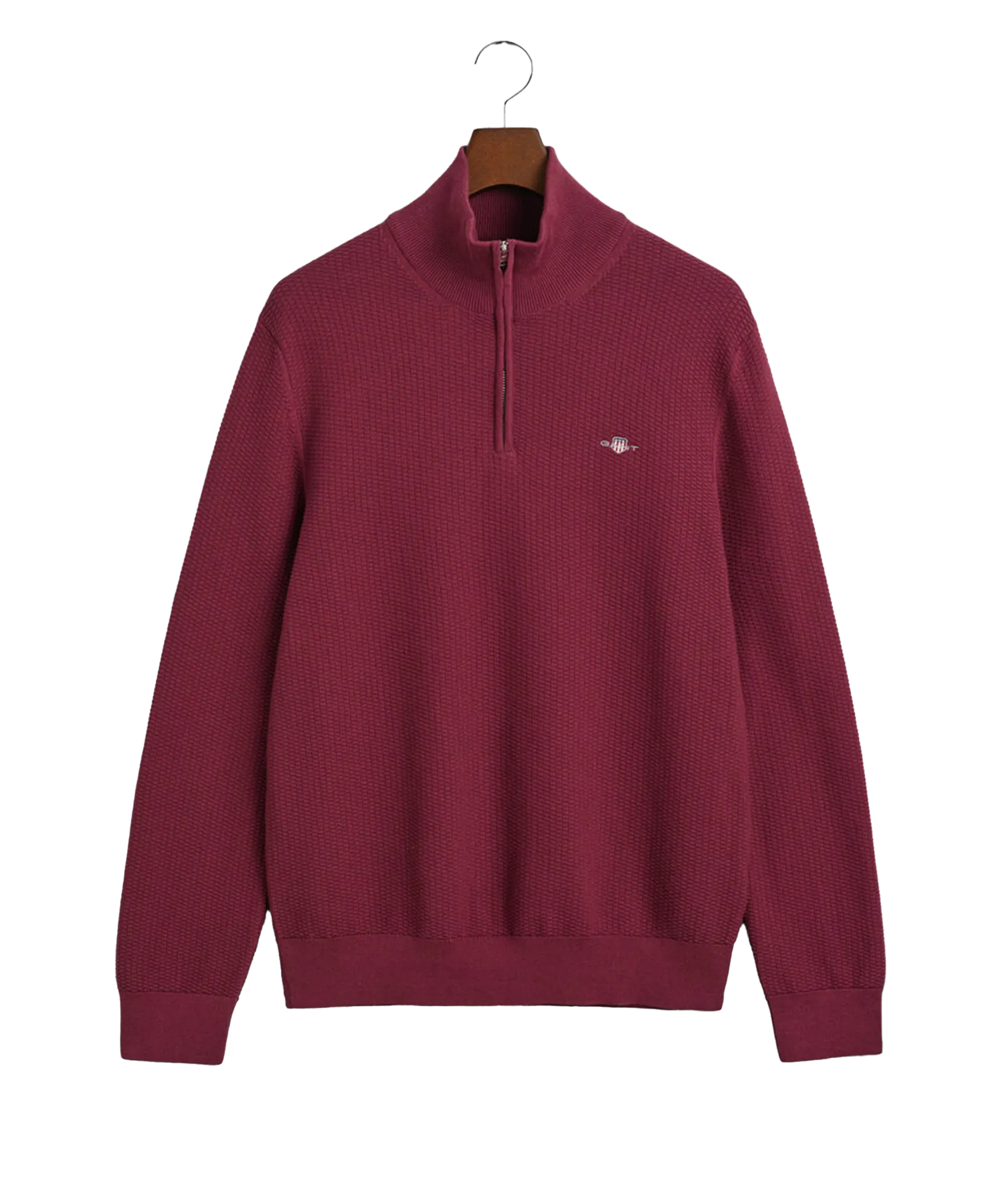 Micro Textured Cotton Half-Zip Sweater - Red