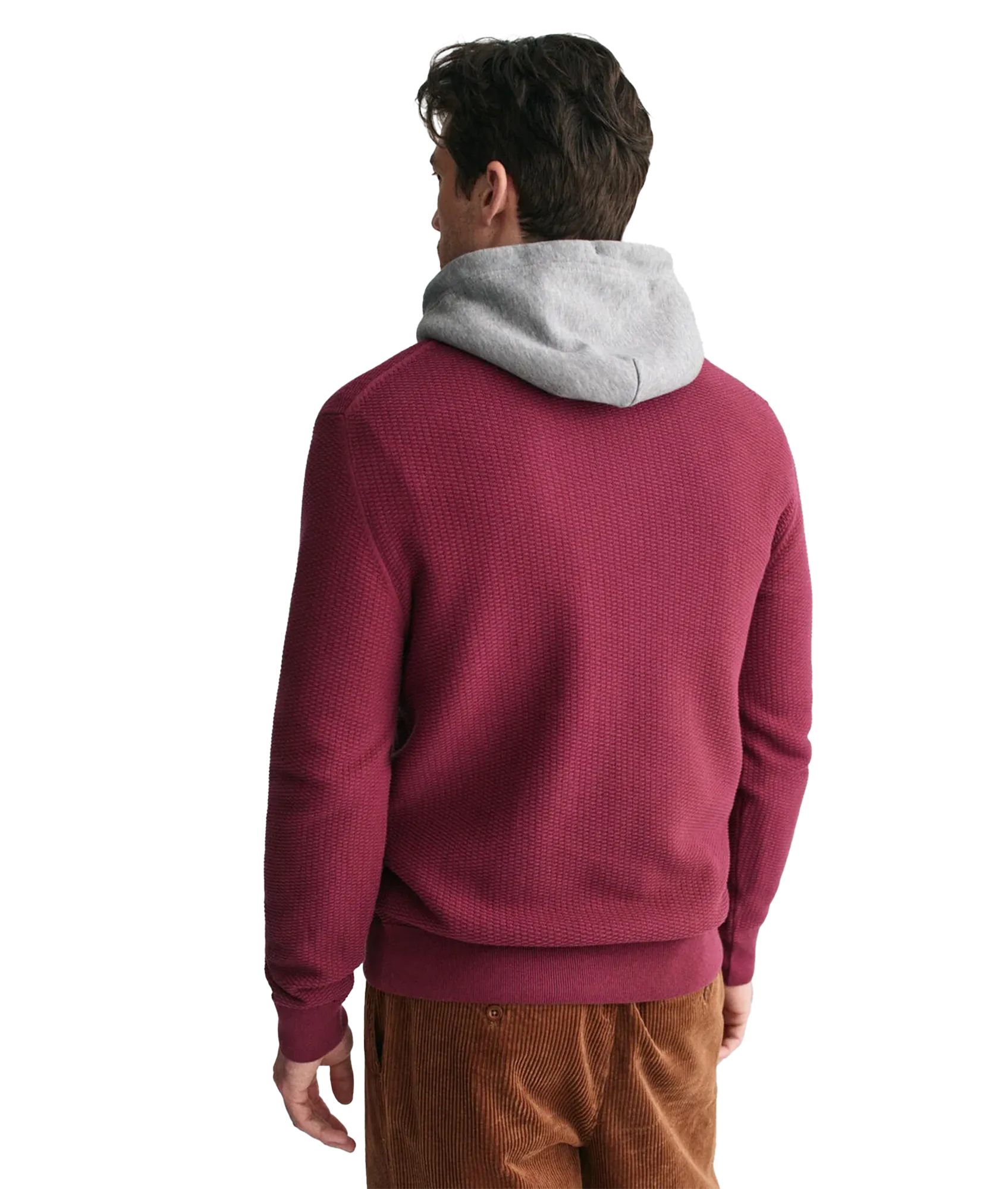 Micro Textured Cotton Half-Zip Sweater - Red