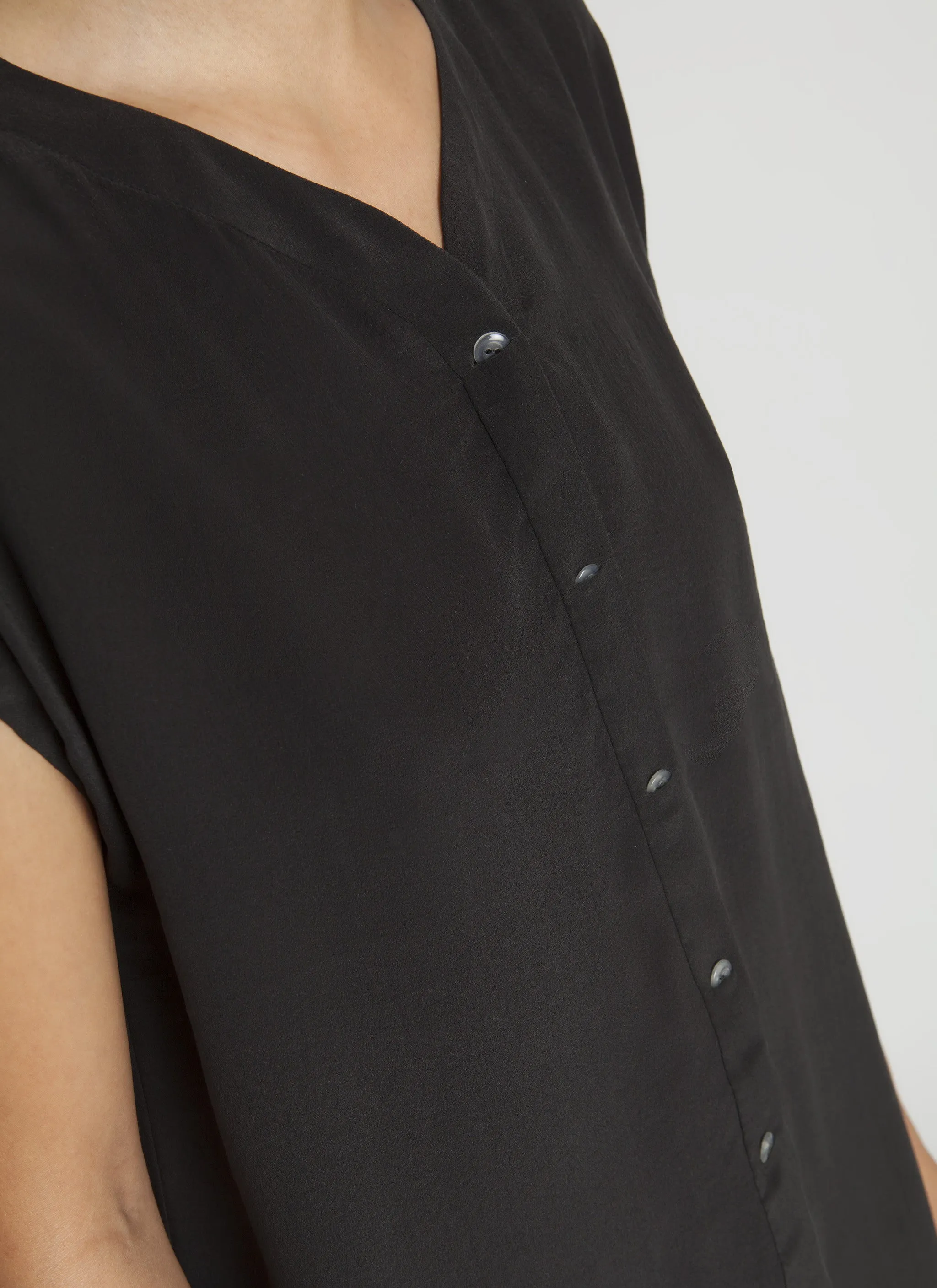 Mollis Cap Sleeve Silk Top - Black