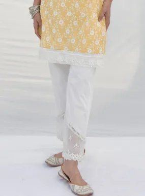Mulmul Cotton Applique Organza Panel White Pant