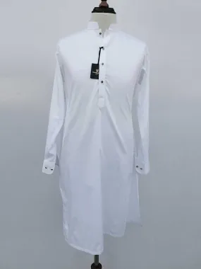 Nabeel & Aqeel Kurta Pajama Cotton Slim White Gold Madusa Button NKPS0042
