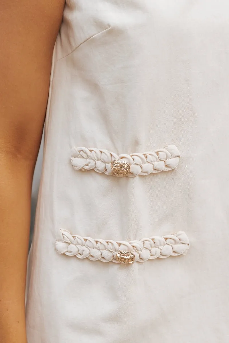 Natural Braided Detail Sleeveless Mini Dress