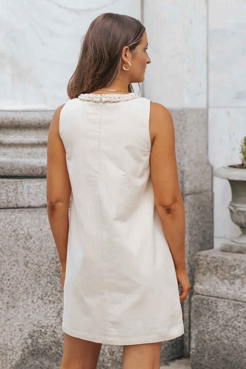 Natural Braided Detail Sleeveless Mini Dress
