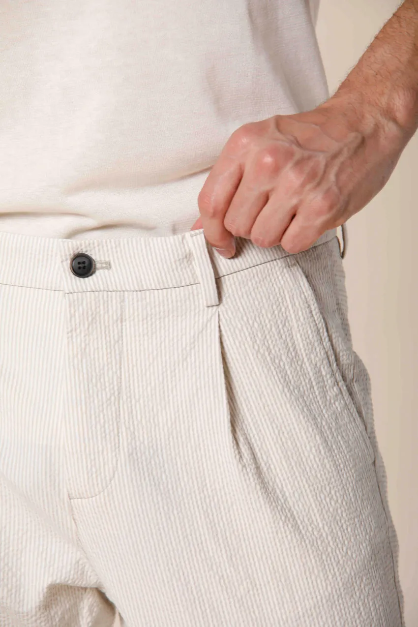 Osaka 1 Pinces men's chino pants in striped  seersucker carrot fit