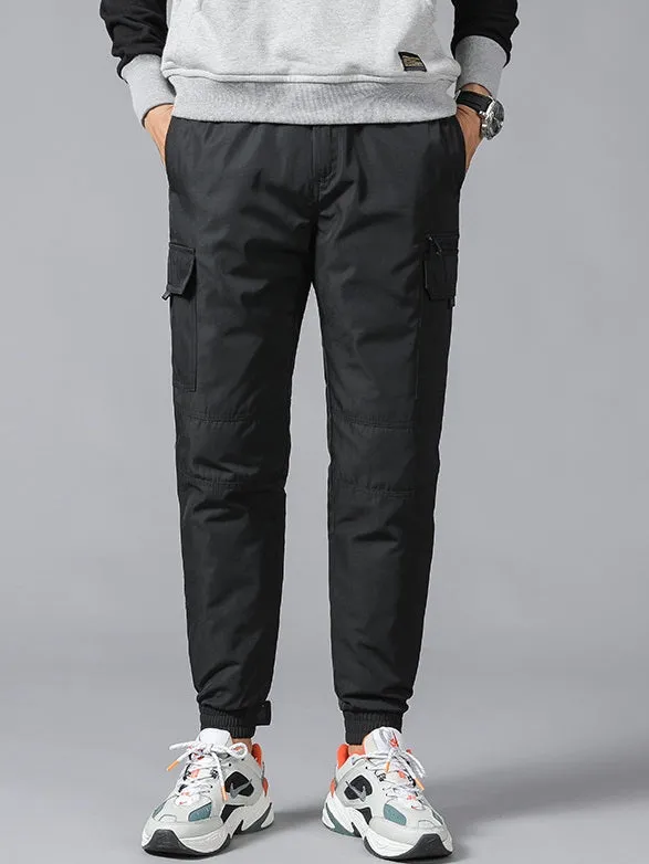 Plus Size Men's Down Winter Jogger Pants (Black, Grey, Green)