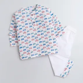 Polka Tots Kurta Pajama for Kids 100% Super Soft Cotton Night Suits for Boys & Girls Vehicles White