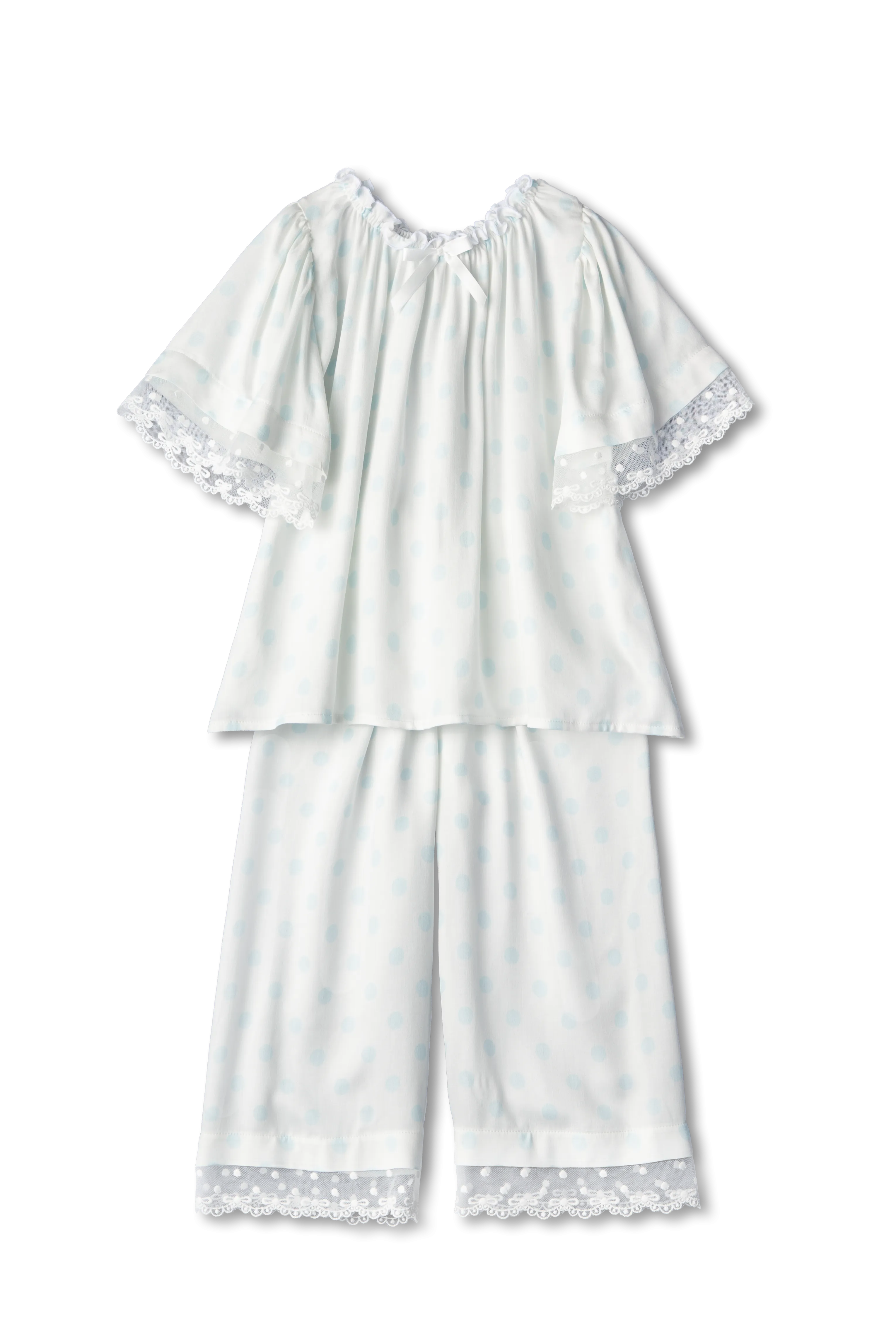 ROSE - CHILDREN'S WHITE PYJAMA SET WITH BLUE DOTS