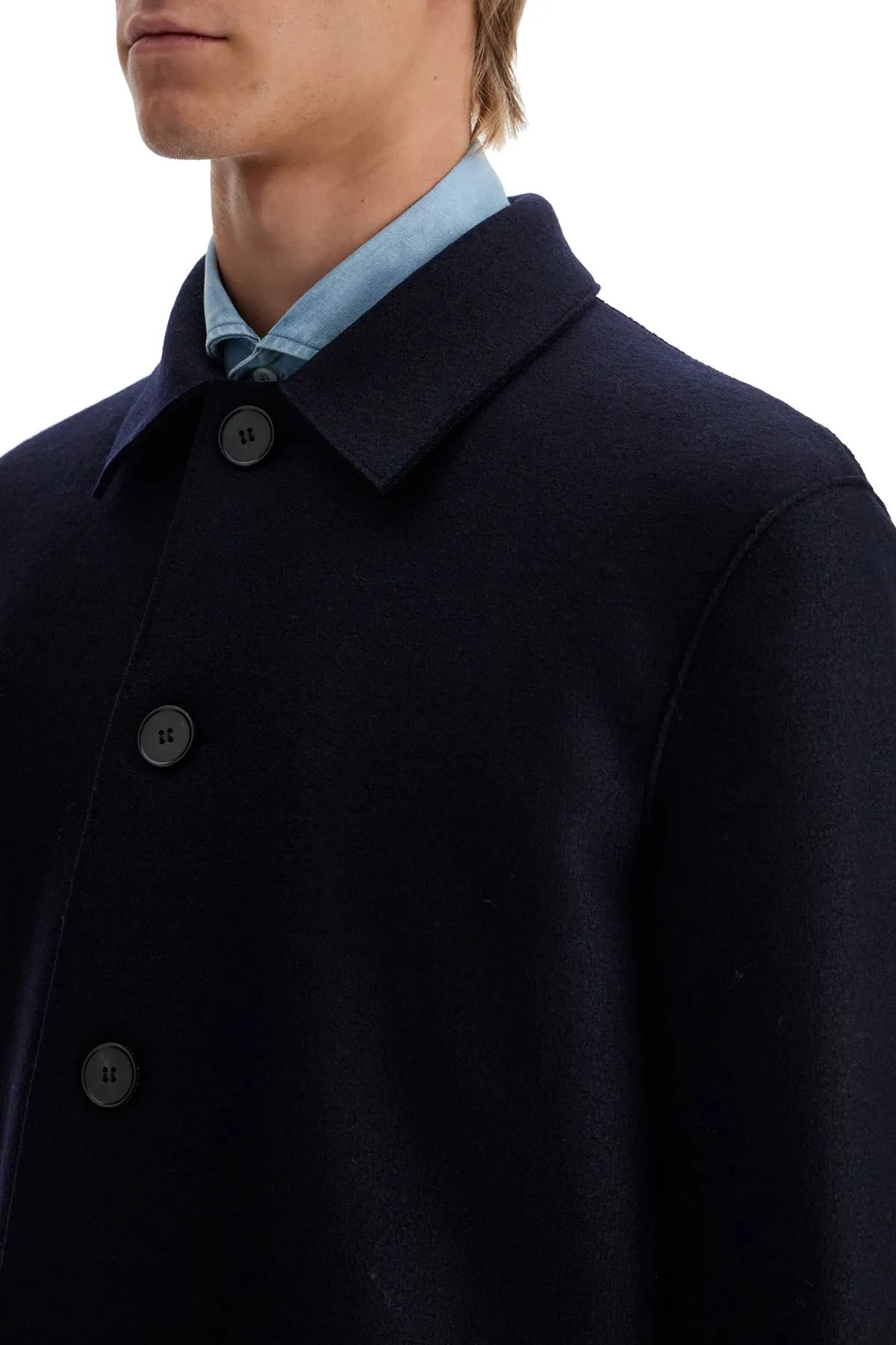 SINGLE-BREASTED PRESSED WOOL COAT