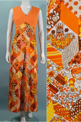 SOLD Vintage 70s Patchwork Maxi Dress, Cottagecore Farmcore Long Dress