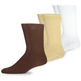 TeeHee Socks Men's Casual Bamboo Crew White, Khaki, Brown 3-Pack (50020)