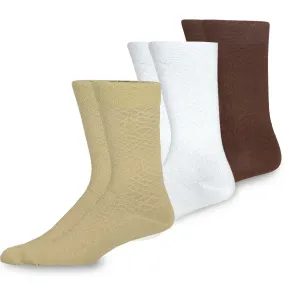 TeeHee Socks Men's Casual Bamboo Crew White, Khaki, Brown 3-Pack (50023)