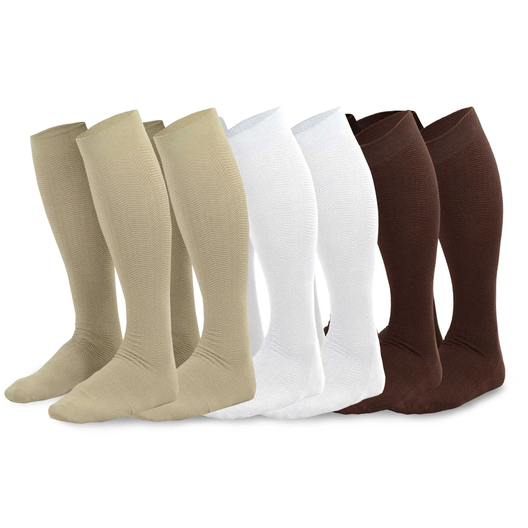 TeeHee Socks Men's Casual Bamboo Knee High White, Khaki, Brown 6-Pack (50021)
