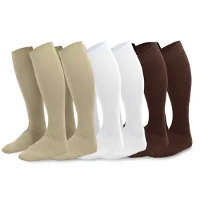 TeeHee Socks Men's Casual Bamboo Knee High White, Khaki, Brown 6-Pack (50021)