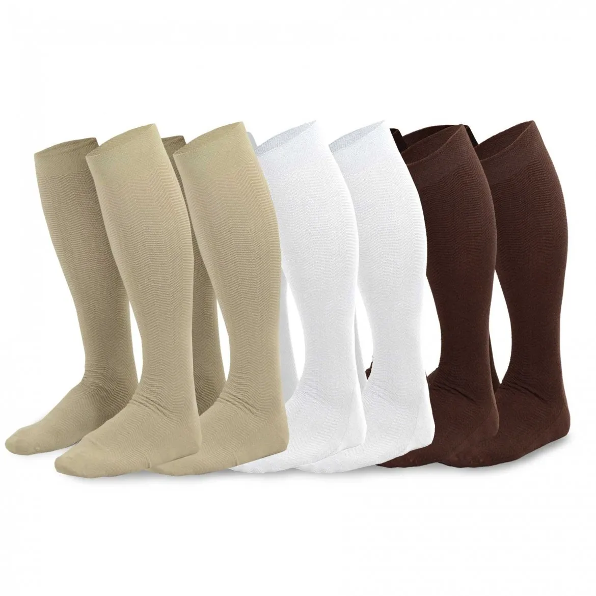 TeeHee Socks Men's Casual Bamboo Knee High White, Khaki, Brown 6-Pack (50021)