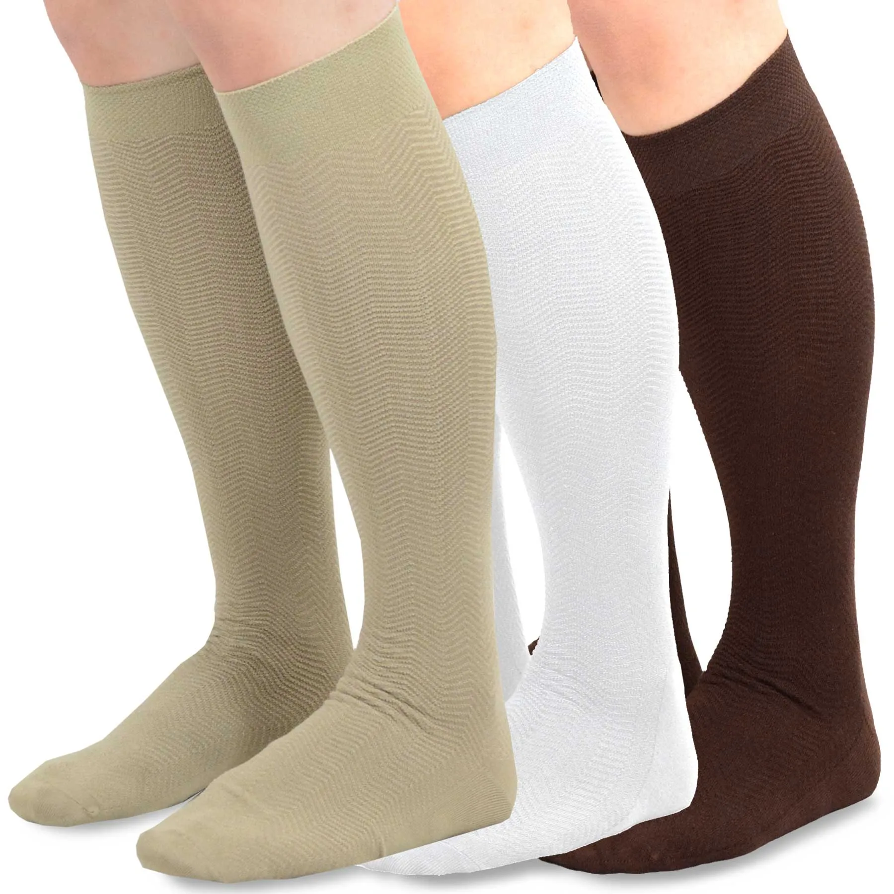 TeeHee Socks Men's Casual Bamboo Knee High White, Khaki, Brown 6-Pack (50021)