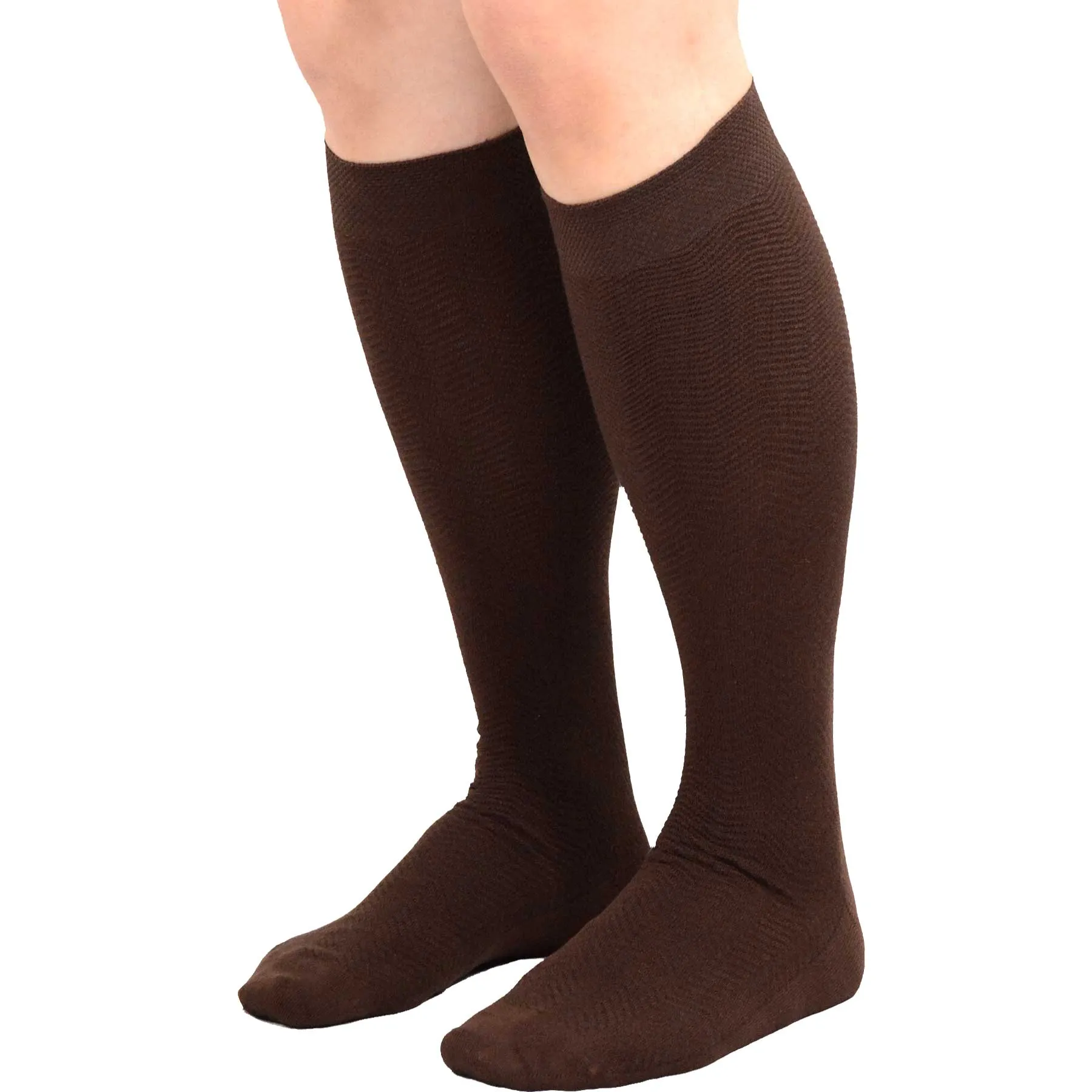 TeeHee Socks Men's Casual Bamboo Knee High White, Khaki, Brown 6-Pack (50021)
