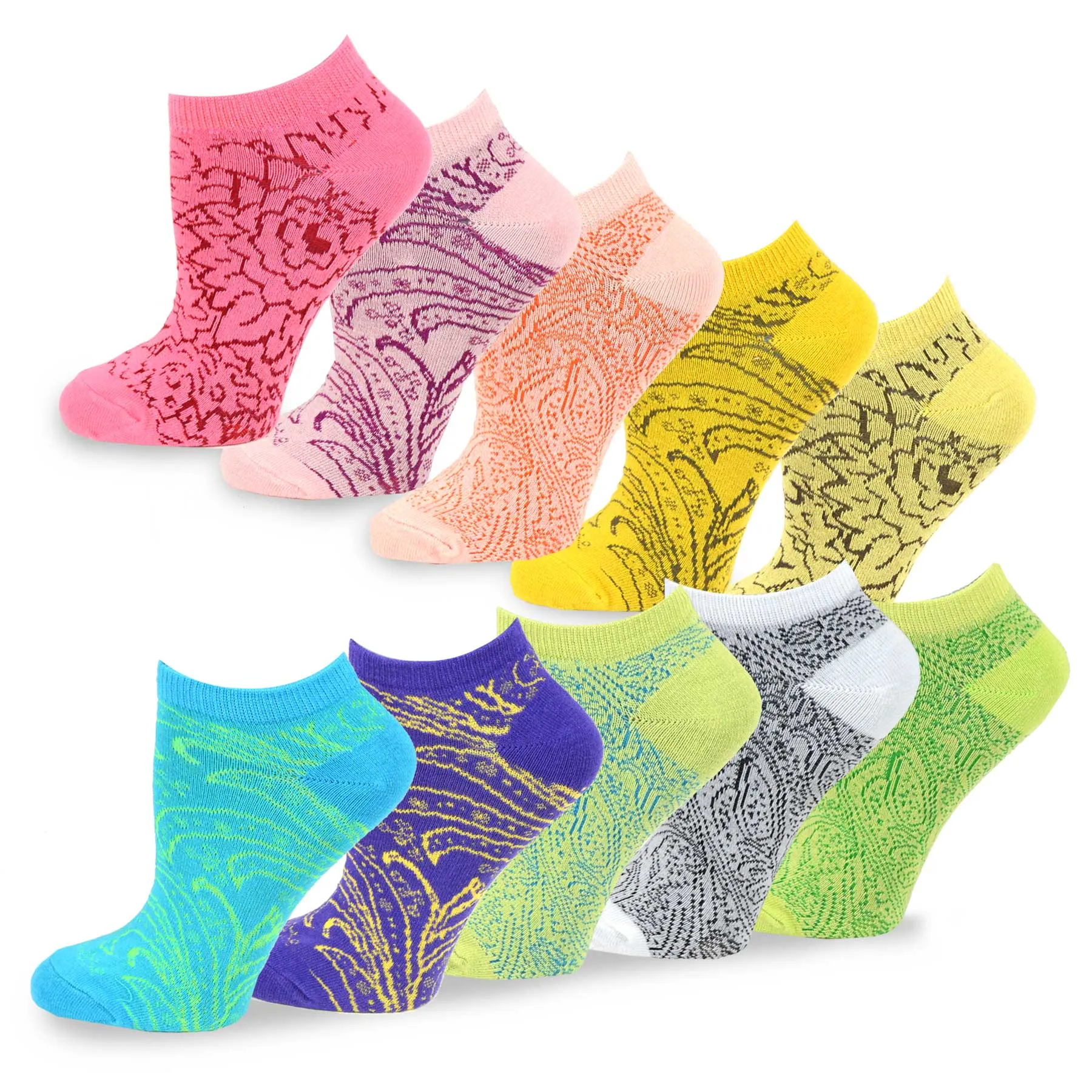 TeeHee Socks Women's Casual Cotton No Show Multi Pattern 10-Pack (11204)