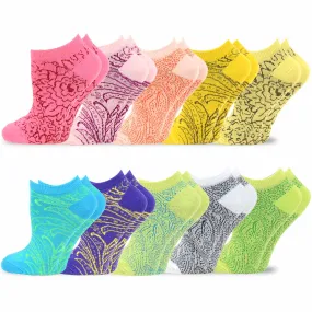 TeeHee Socks Women's Casual Cotton No Show Multi Pattern 10-Pack (11204)
