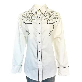 Women’s Rhinestones & Scrolls Embroidery Western Shirt in Ivory